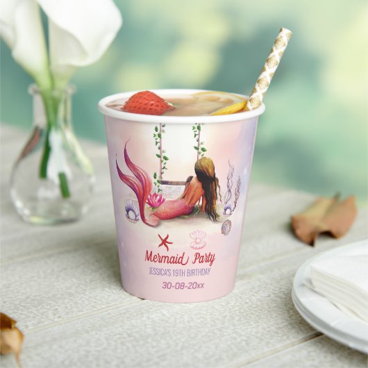 海の誕生日パーティーの下の人魚 紙コップ (インサイチュ)