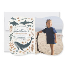 海の誕生日パーティーの下の写真招待状