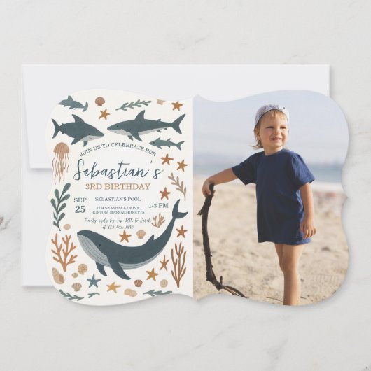 海の誕生日パーティーの下の写真招待状 招待状 (正面)