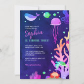 海の誕生日パーティーの下の女の子 招待状 (正面)