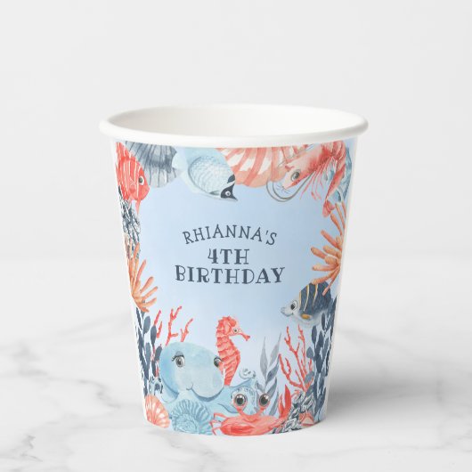 海の誕生日パーティーの下の子供 紙コップ (正面)