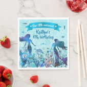 海の誕生日パーティーの下の水彩人魚 スタンダードランチョンナプキン (インサイチュ)