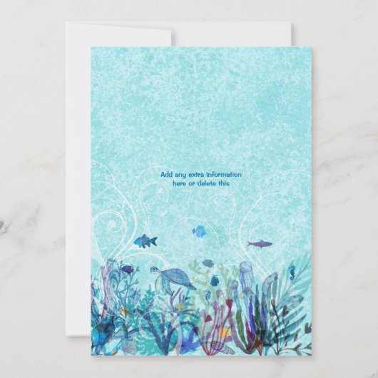 海の誕生日パーティーの下の水彩人魚 招待状 (裏面)