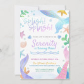 海の誕生日パーティーの下の水彩人魚 招待状 (正面)