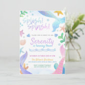 海の誕生日パーティーの下の水彩人魚 招待状 (スタンド正面)