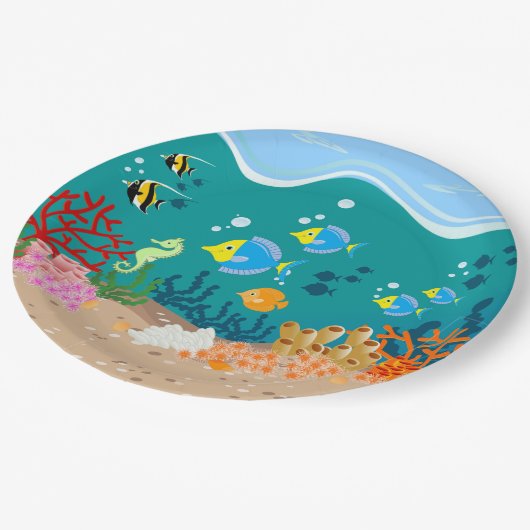 海の誕生日パーティーの下の熱帯魚 ペーパープレート (アングル)