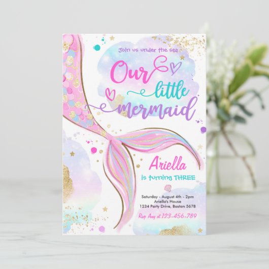 海の誕生日パーティーの下の魔法の人魚 招待状 (スタンド正面)