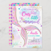 海の誕生日パーティーの下の魔法の人魚 招待状 (正面/裏面)