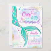 海の誕生日パーティーの下の魔法の人魚 招待状 (正面)