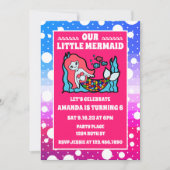 海の誕生日パーティーの下の魔法の人魚 招待状 (正面)