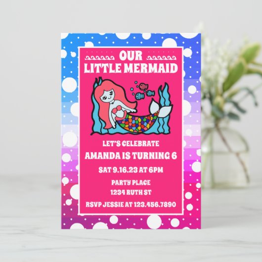 海の誕生日パーティーの下の魔法の人魚 招待状 (スタンド正面)
