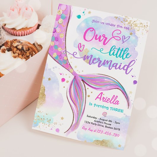 海の誕生日パーティーの下の魔法の人魚 招待状