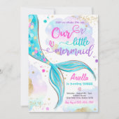 海の誕生日パーティーの下の魔法の人魚 招待状 (正面)