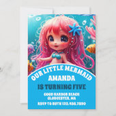 海の誕生日パーティーの下の3D人魚 招待状 (正面)