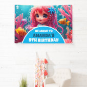 海の誕生日パーティーの下の3D人魚 横断幕 (インサイチュ)
