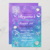 海の誕生日パーティーの招待の下で魔法 招待状 (正面/裏面)