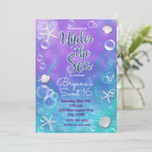 海の誕生日パーティーの招待の下で魔法 招待状 (スタンド正面)