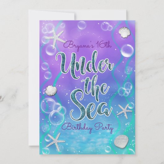 海の誕生日パーティーの招待の下で魔法 招待状 (裏面)