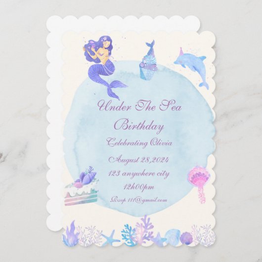 海の誕生日パーティーの招待の下で 招待状 (正面/裏面)