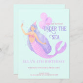 海の誕生日パーティーの招待の下の人魚 (正面/裏面)
