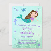 海の誕生日パーティーの招待の下の人魚 招待状 (正面)