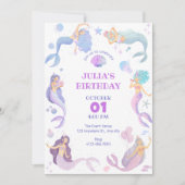 海の誕生日パーティーの招待の下の人魚 招待状 (正面)