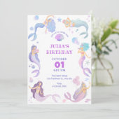 海の誕生日パーティーの招待の下の人魚 招待状 (スタンド正面)