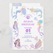 海の誕生日パーティーの招待の下の人魚 招待状 (正面/裏面)
