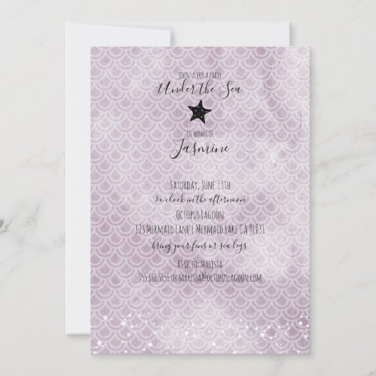 海の誕生日パーティーの招待の下の人魚 招待状 (正面)