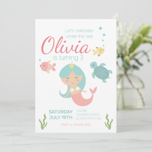 海の誕生日パーティーの招待の下の人魚 招待状 (スタンド正面)