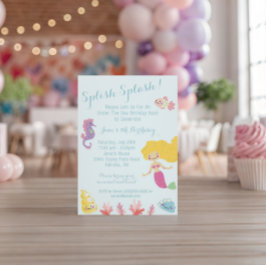 海の誕生日パーティーの招待の下の人魚 招待状