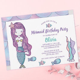 海の誕生日パーティーの招待の下の人魚 招待状