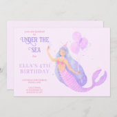 海の誕生日パーティーの招待の下の人魚 招待状 (正面/裏面)