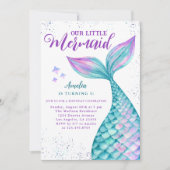 海の誕生日パーティーの招待の下の人魚 招待状 (正面)