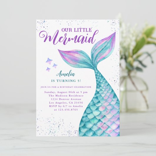 海の誕生日パーティーの招待の下の人魚 招待状 (スタンド正面)