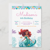 海の誕生日パーティーの招待の下の人魚 招待状 (正面)