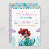 海の誕生日パーティーの招待の下の人魚 招待状 (正面/裏面)