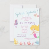 海の誕生日パーティーの招待の下の人魚 招待状 (正面)