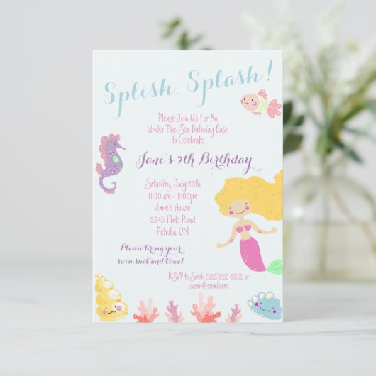海の誕生日パーティーの招待の下の人魚 招待状 (スタンド正面)