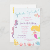 海の誕生日パーティーの招待の下の人魚 招待状 (正面/裏面)