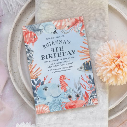 海の誕生日パーティーの招待の下の子供 招待状