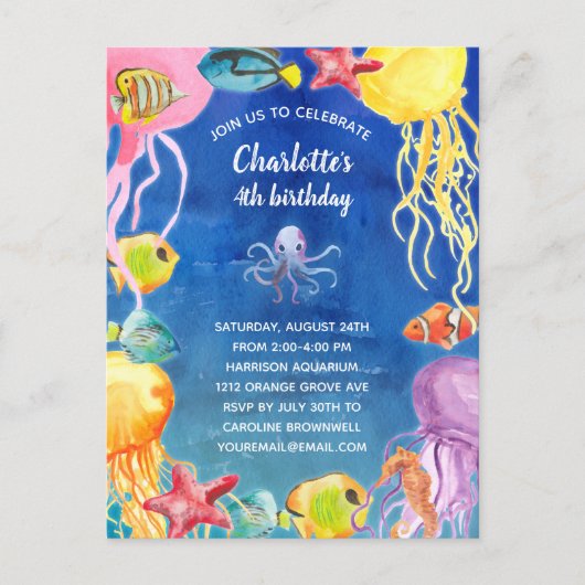 海の誕生日パーティーの招待状の下で ポストカード (正面)