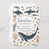 海の誕生日パーティーの招待状の下で 招待状 (正面/裏面)
