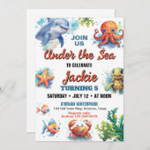 海の誕生日パーティーの招待状の下で 招待状 (正面/裏面)