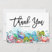 海の誕生日パーティーの水彩 サンキューカード (正面)