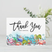 海の誕生日パーティーの水彩 サンキューカード (スタンド正面)