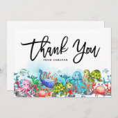 海の誕生日パーティーの水彩 サンキューカード (正面/裏面)