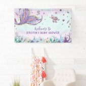 海の誕生日パーティーの背景の下のマーメイドテール 横断幕 (インサイチュ)