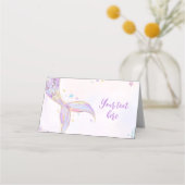 海の誕生日パーティーフードのテントの下の人魚 プレイスカード (正面)