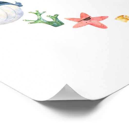 海の誕生日パーティー歓迎サインの下の海賊 ポスター (角)